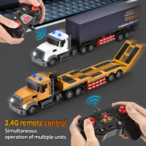 Barnleksaker i skala 1:20, simuleringstransportfordon för containerlastbil, dumper, fjärrstyrd teknisk lastbil med ljus och musik