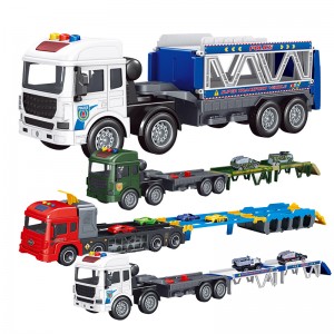 Kids Acousto-Optic Friction Transporter Vehicles Ejection Foldable Deformation Military Trailer Truck Toy with Mini Racing Cars