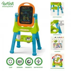 2-in-1 Height-Adjustable Easel with LCD & Traditional Board – 360° Flip, 4 Colors