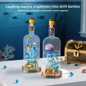 4 Deep-Sea Message in a Bottle Building Blocks Toys Set – LED Light Marine Animal Model Set