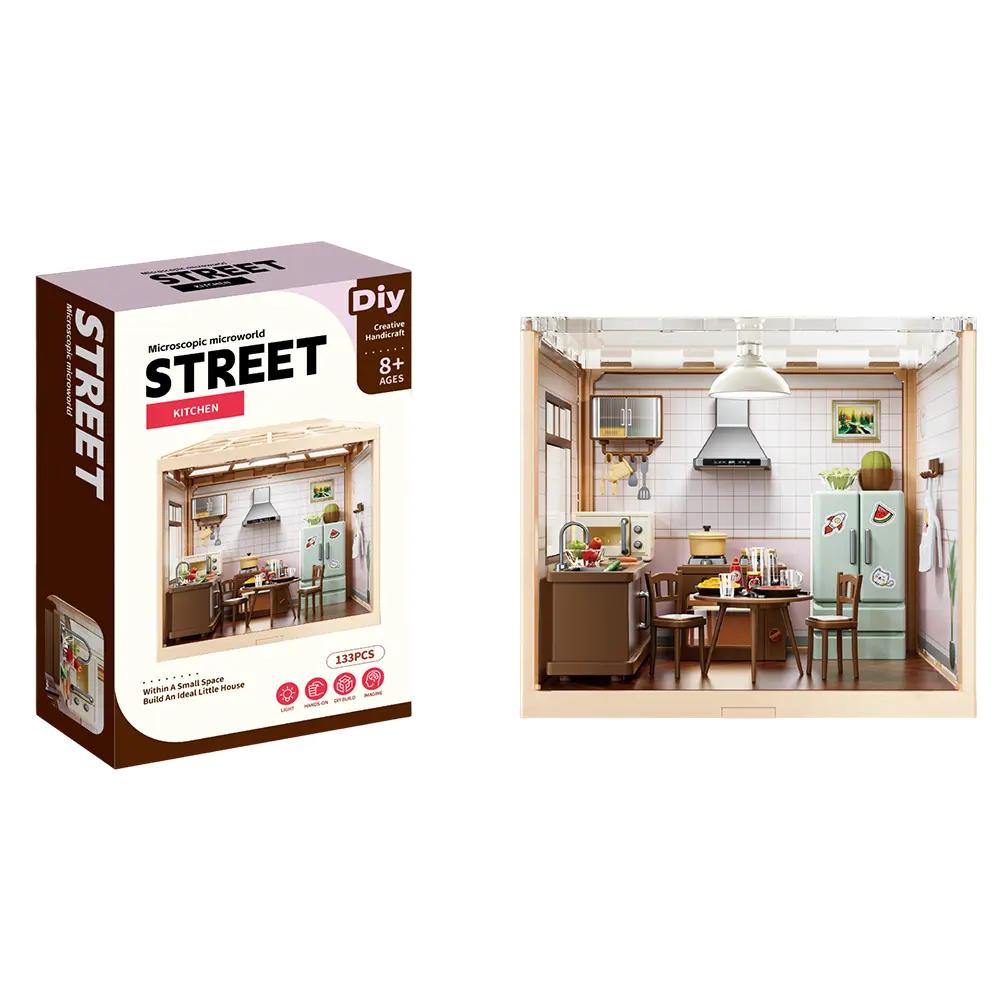 Mini Kitchen DIY Kit with Light – 3D Dollhouse Model for Ages 8+