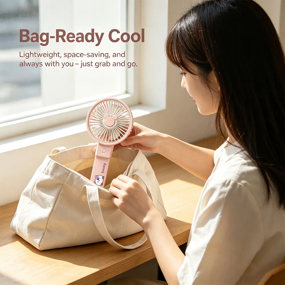 2-in-1 Portable Fan, Fixed Speed, Long Battery 40-60 Min, 4 Colors