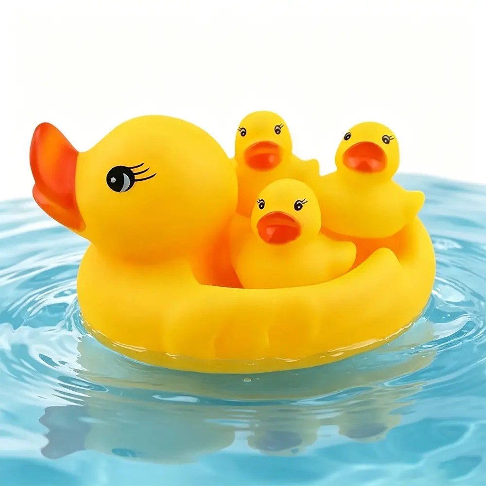 Baby Squeeze Sound Yellow Duck Set – 4 Floating Bath Toys for Toddlers