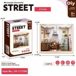 Mini Kitchen DIY Kit with Light – 3D Dollhouse Model for Ages 8+
