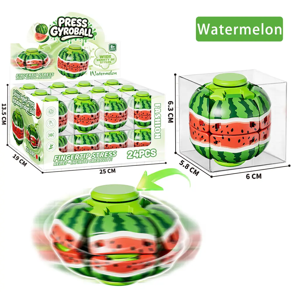 Fruit-Shaped Press-Deform & Spin Fidget Toy – 24-Piece Display Box for Stress Relief