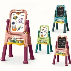 Kids 360° Double-Sided Flip Easel with Long Stand & Storage – Whiteboard Blackboard