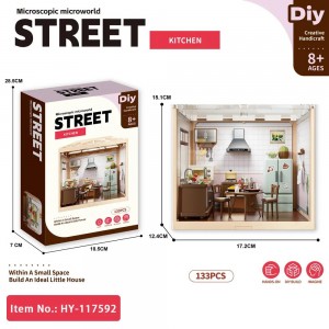 Mini Kitchen DIY Kit with Light – 3D Dollhouse Model for Ages 8+