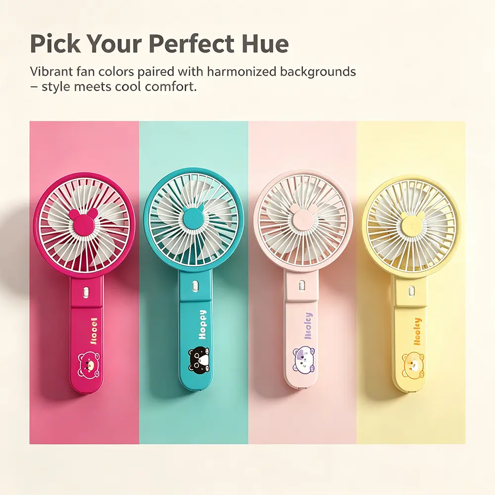 2-in-1 Portable Fan, Fixed Speed, Long Battery 40-60 Min, 4 Colors