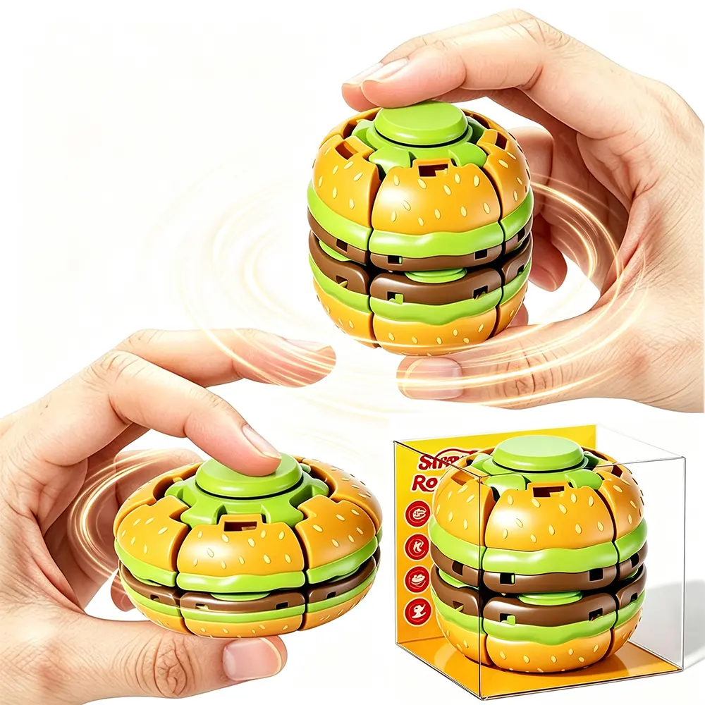 Burger Press-Deform & Spin Fidget Toy – 24-Piece Display Box for Stress Relief