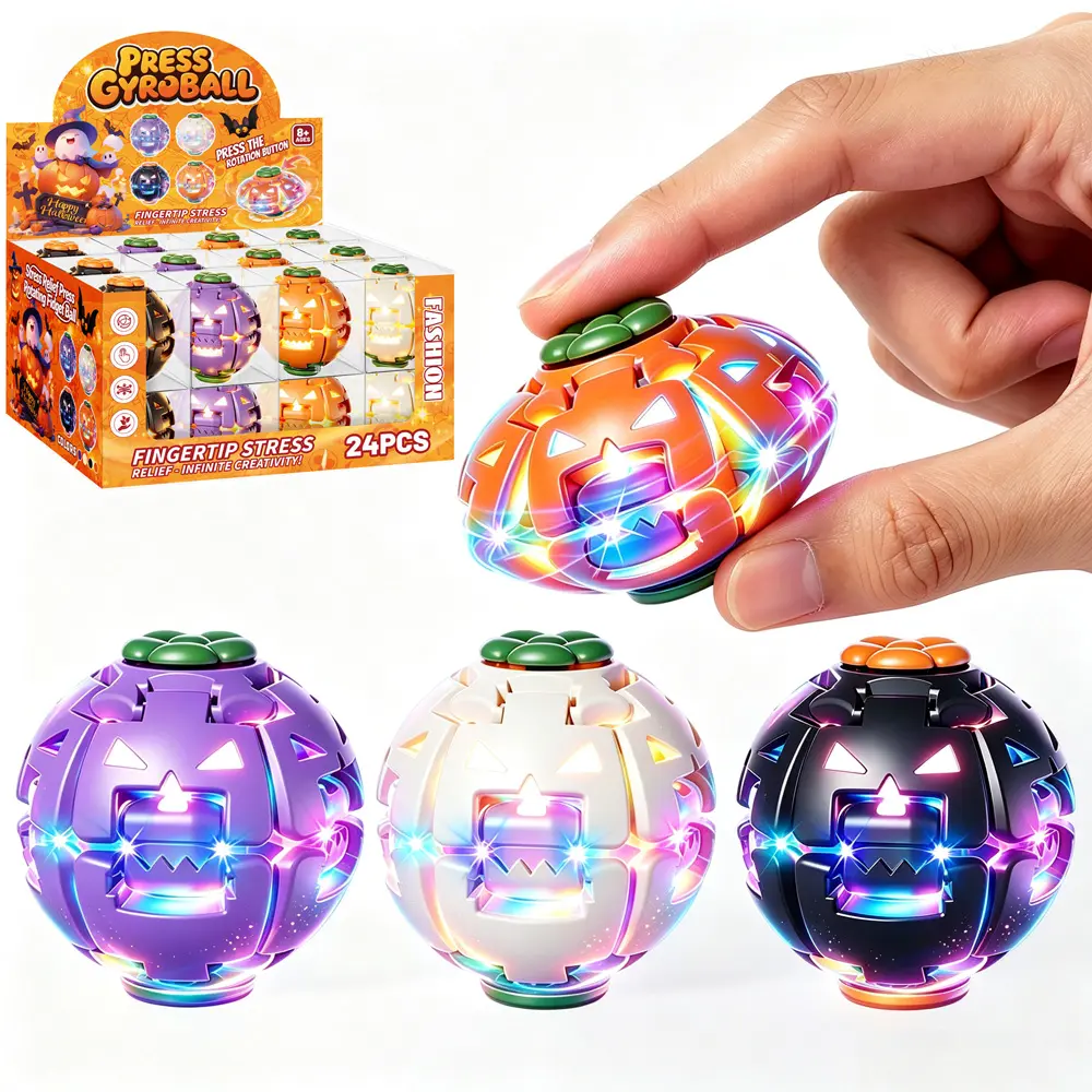 Pumpkin Press-Deform Spinner – Halloween Stress Toy with LED Light Option