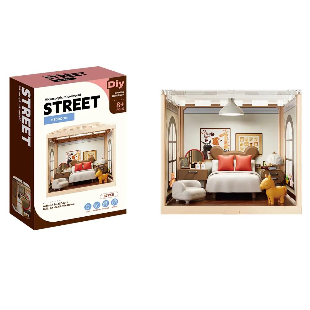 Mini Bedroom DIY Kit with Light – 3D Dollhouse Model for Ages 8+