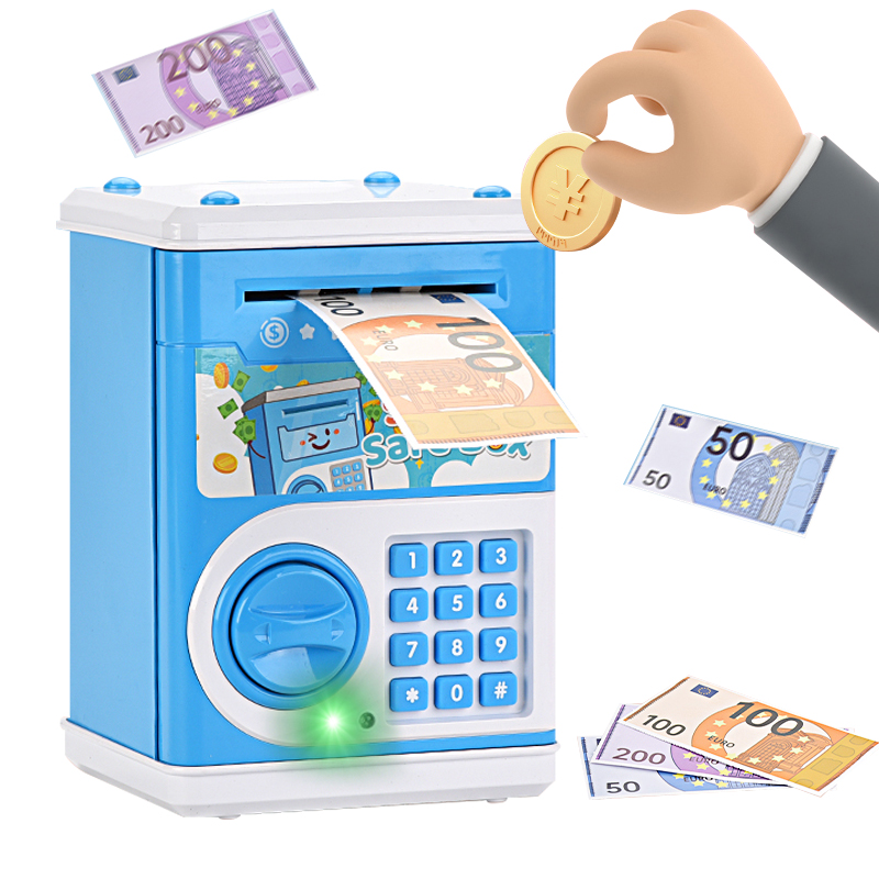 Mainit nga Gasa sa Bata Blue/ Pink ATM Bank Machine Cash Money & Coins Saving Box Toy Electronic Acousto-Optic Piggy Bank para sa mga Bata