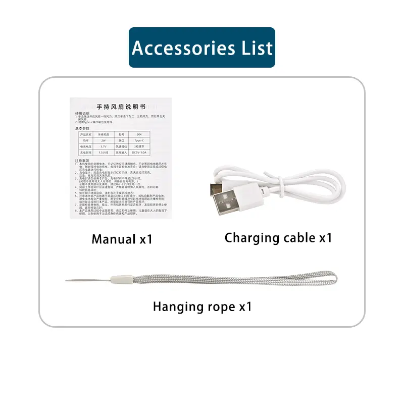 3-Speed Foldable Portable Fan 500mAh USB Recharge with Lanyard