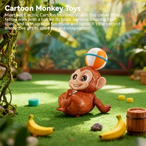 Cute Cartoon Electric Stunt Toy Animals Ball on the Head 360 Degrees Rotate Plastic Monkey Toys with Light & Music for Kids Gift