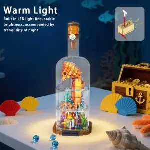 4 Deep-Sea Message in a Bottle Building Blocks Toys Set – LED Light Marine Animal Model Set