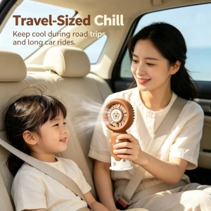 2-in-1 Portable Fan Type-C Rechargeable 3-Speed with DIY Cartoon Stickers