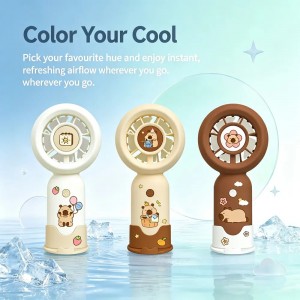 2-in-1 Portable Fan Type-C Rechargeable 3-Speed with DIY Cartoon Stickers