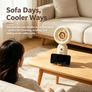 2-in-1 Portable Fan Type-C Rechargeable 3-Speed with DIY Cartoon Stickers