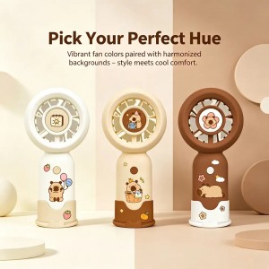 2-in-1 Portable Fan Type-C Rechargeable 3-Speed with DIY Cartoon Stickers