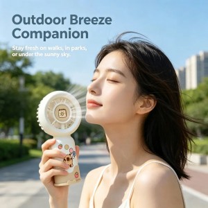 2-in-1 Portable Fan Type-C Rechargeable 3-Speed with DIY Cartoon Stickers