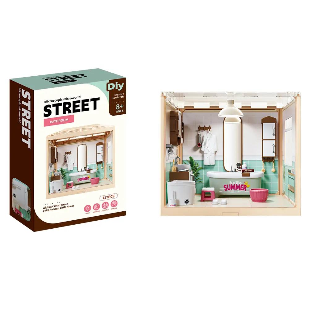 Mini Bathroom DIY Kit with Light – 3D Dollhouse Model for Ages 8+