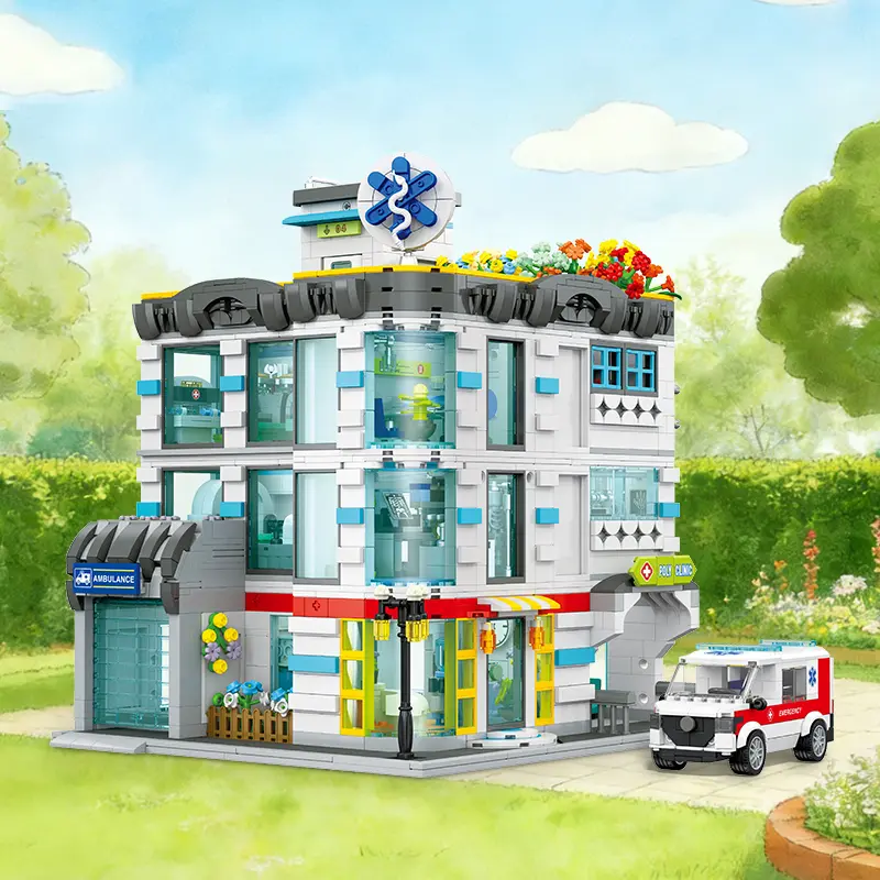 2866PCS 3-Story Hospital Building Blocks with LED – Detachable Floor Medical Toy