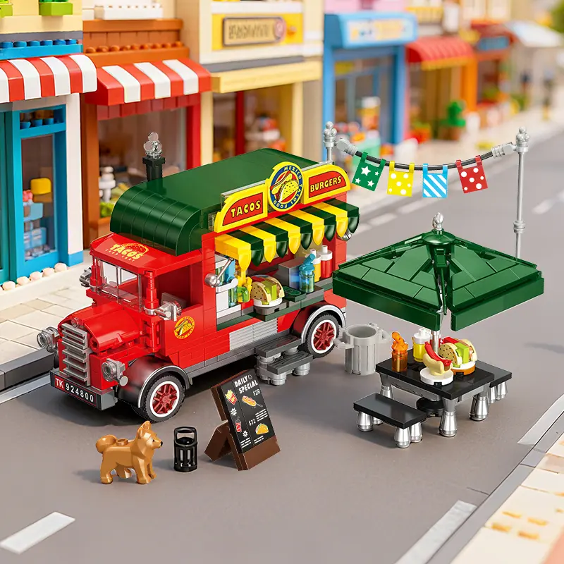 615PCS Mexican Taco Truck Building Blocks Model – Food Cart STEM Toy for Kids