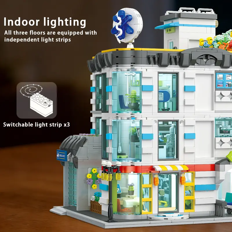 2866PCS 3-Story Hospital Building Blocks with LED – Detachable Floor Medical Toy
