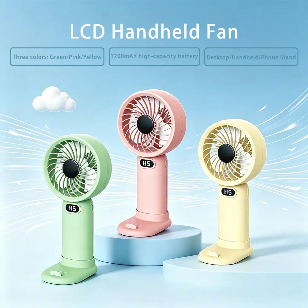 Portable 2-in-1 Mini Desktop Handheld Fan & Phone Holder 5 Speeds 1200mAh