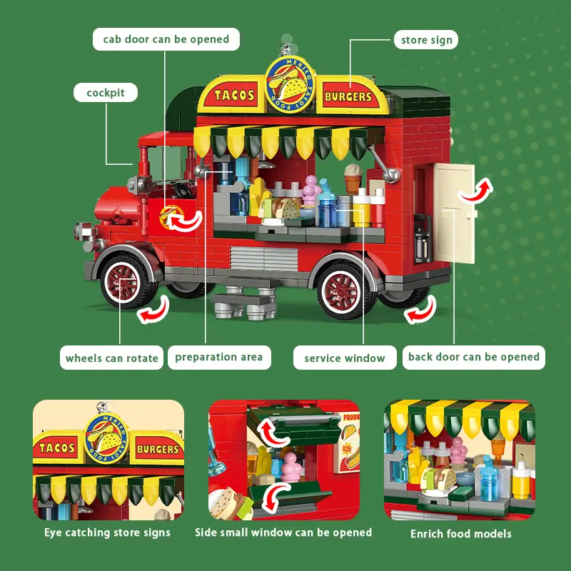 615PCS Mexican Taco Truck Building Blocks Model – Food Cart STEM Toy for Kids