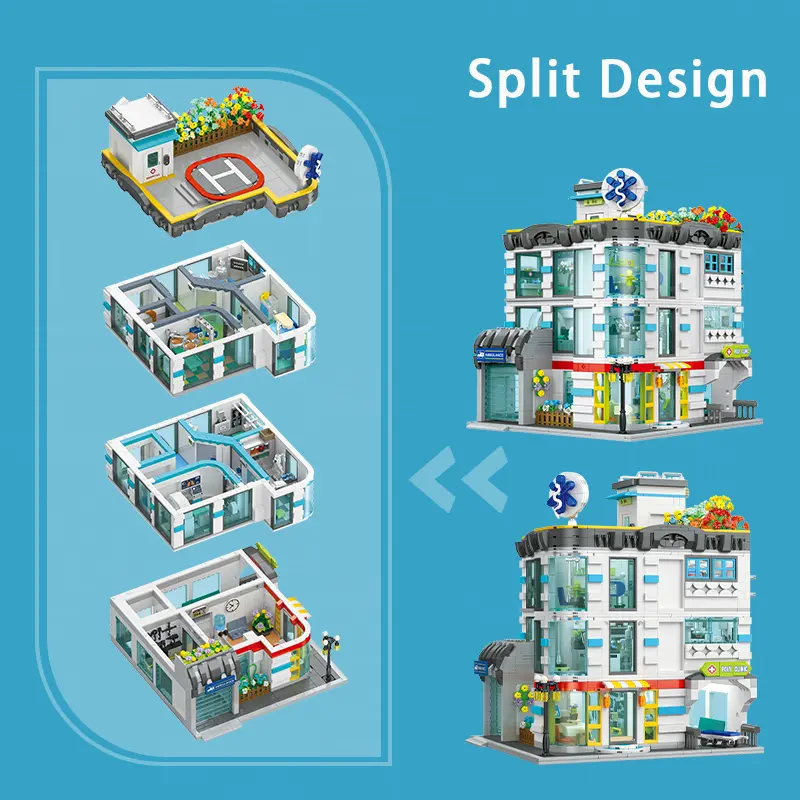 2866PCS 3-Story Hospital Building Blocks with LED – Detachable Floor Medical Toy