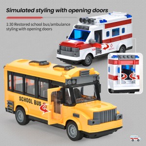 Fjärrstyrd öppen dörr bilmodell barnpresent 1:30 simulering RC skolbuss/ambulans leksaker med ljus