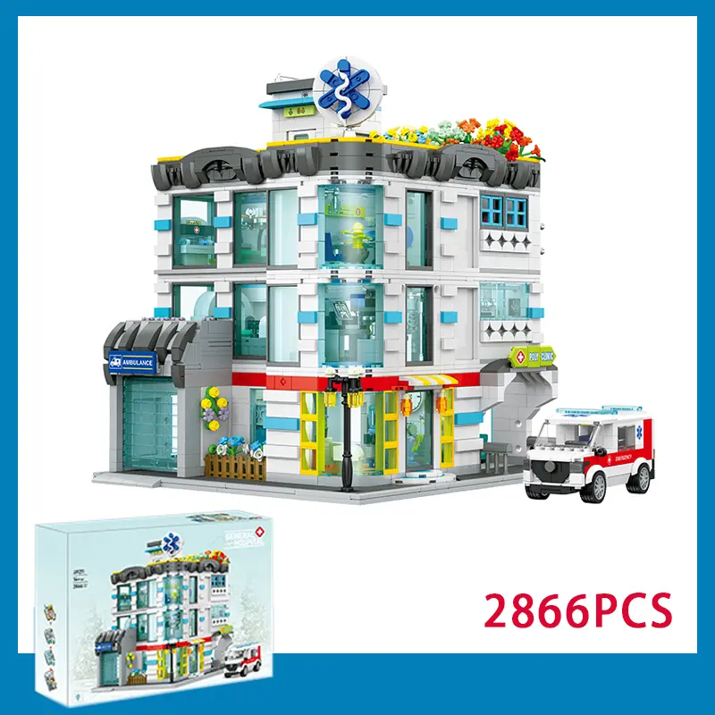 2866PCS 3-Story Hospital Building Blocks with LED – Detachable Floor Medical Toy