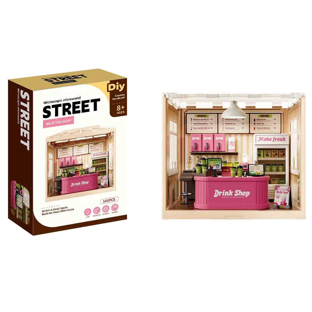 Mini Milk Tea Shop DIY Kit with Light – 3D Dollhouse Model for Ages 8+