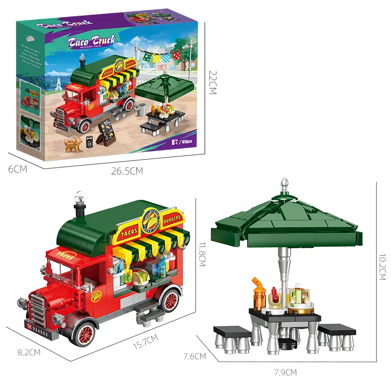 615PCS Mexican Taco Truck Building Blocks Model – Food Cart STEM Toy for Kids