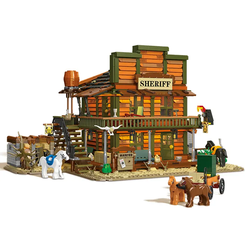3527PCS Sheriff’s Office Modular Building Blocks with LED – Wild West 3-Story Toy