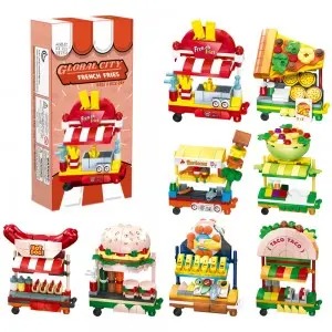 8 Food Stall Building Blocks Set – DIY Street Food Stands Pretend Play Toy