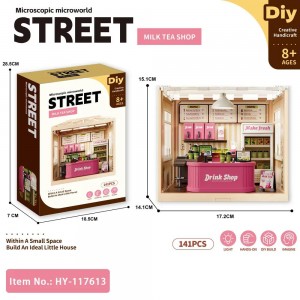 Mini Milk Tea Shop DIY Kit with Light – 3D Dollhouse Model for Ages 8+