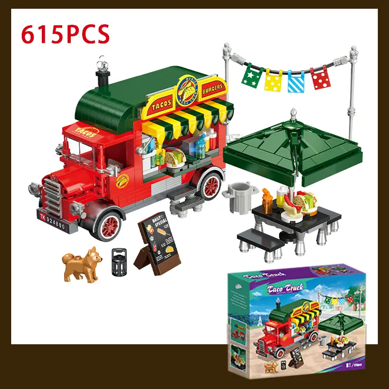 615PCS Mexican Taco Truck Building Blocks Model – Food Cart STEM Toy for Kids