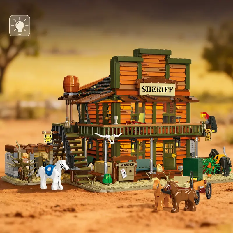 3527PCS Sheriff’s Office Modular Building Blocks with LED – Wild West 3-Story Toy