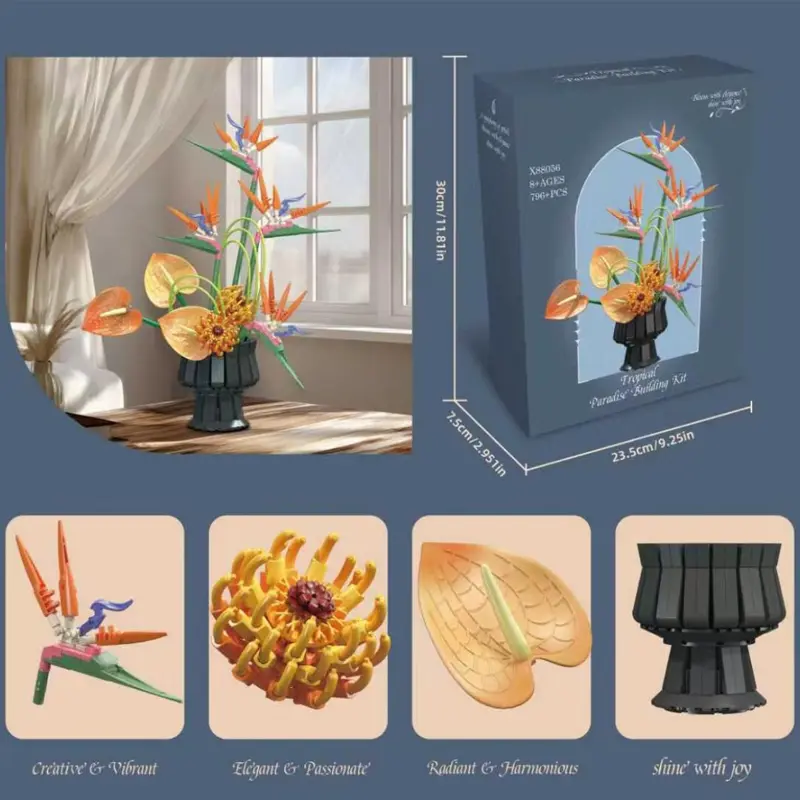530PCS Bird of Paradise Flower Building Blocks – Tropical Home Decor STEM Toy