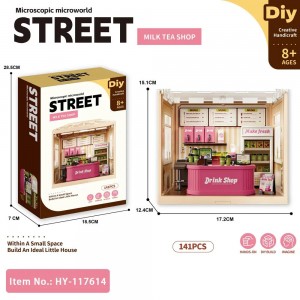 Mini Milk Tea Shop DIY Kit with Light – 3D Dollhouse Model for Ages 8+
