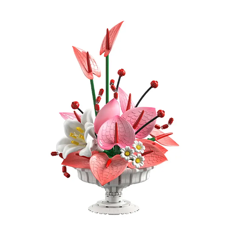 820PCS Lily & Anthurium Floral Arrangement Building Blocks – Home Decor STEM Toys