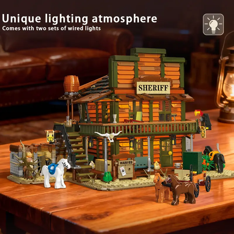 3527PCS Sheriff’s Office Modular Building Blocks with LED – Wild West 3-Story Toy