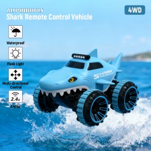 7KM/H 2.4G Remote Control Shark Truck Toys All Terrain Control Rechargeable Vehicle Plastic Amphibious Rc Car for Kids