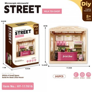 Mini Milk Tea Shop DIY Kit with Light – 3D Dollhouse Model for Ages 8+