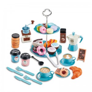38pcs Kids Pretend Play Afternoon Tea Set Toy Simulated Dessert Diy Assembly Dim Sum Rack Coffee Maker Kit