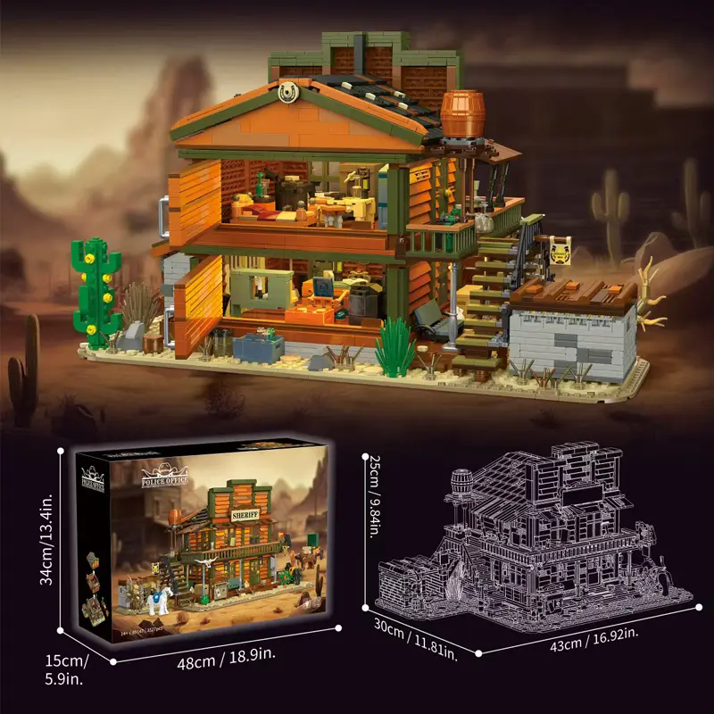 3527PCS Sheriff’s Office Modular Building Blocks with LED – Wild West 3-Story Toy