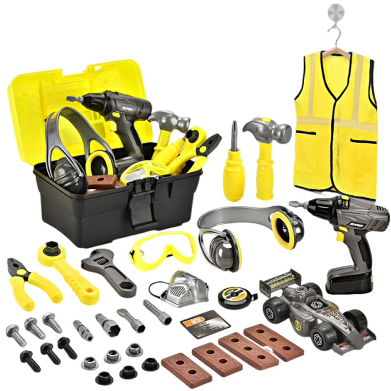 48pcs Plastic Electric Repair Tool Toy Set with big portable tool box Kids Engineer Role Playing Props cosplay Clothing Vest