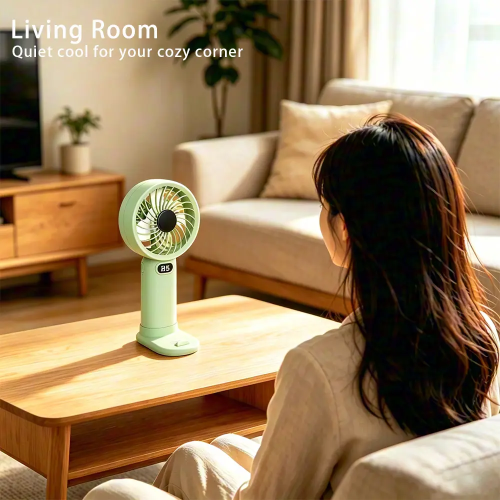 Portable 2-in-1 Mini Desktop Handheld Fan & Phone Holder 5 Speeds 1200mAh